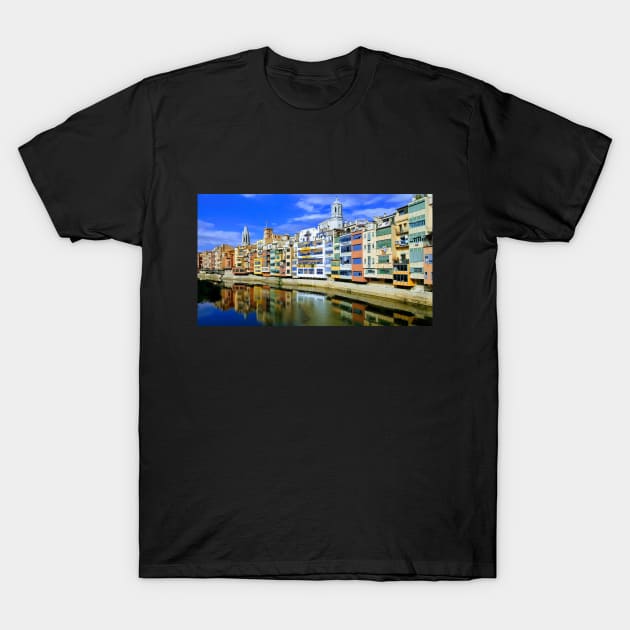 Pont de les peixateries velles Gerona Spain - A photo of water, buildings and sky T-Shirt by ART-T-O